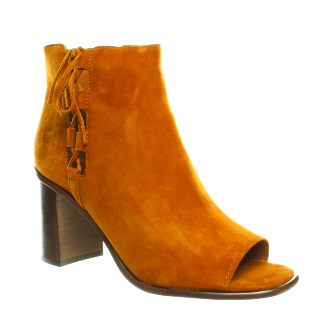 Frye Womens Amy Side Ghillie Suede Open Toe Heeled Booties Luxury Designer#760